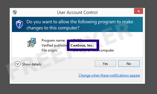 Screenshot where Contour, Inc. appears as the verified publisher in the UAC dialog